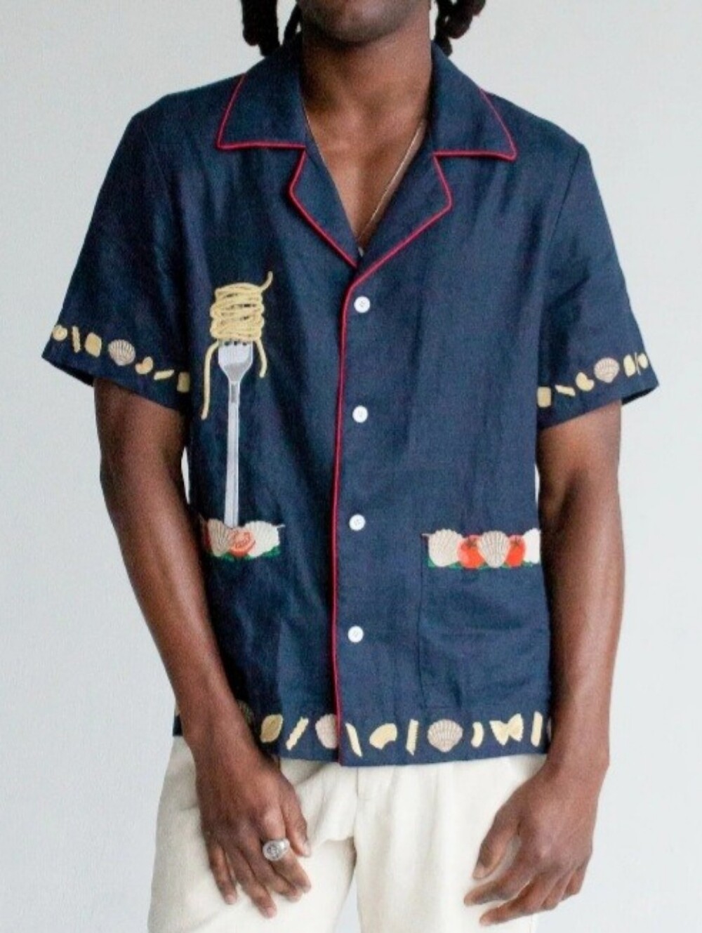 Tombolo Vongole! Navy Cabana Button Shirt Linen Short Sleeve Size Mens XXL - NWT